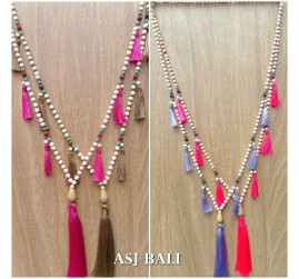 bali wooden bead necklaces tassels handmade classic design 4colors