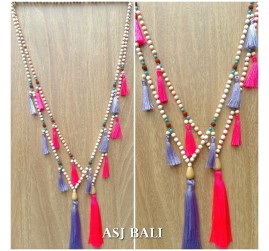 bali wooden bead necklaces tassels handmade unique design 2color