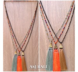 crystal beads long strand triple pendant king caps necklaces tassels style