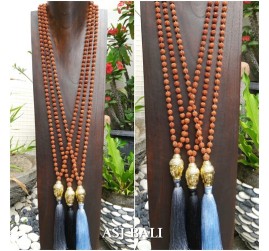 budha heads prayer bronze large necklace tassels pendant mala bead bali