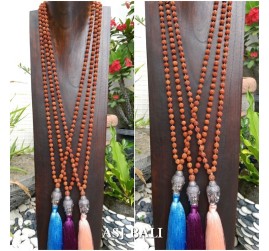budha heads prayer chrome large necklace tassels pendant mala organic bead