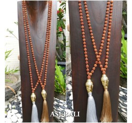budha prayer bronze tassels pendant necklace mala organic bead 2color