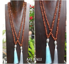 organic wood brown color necklaces tassels with budha head chrome 2color