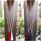 wood beads long layer seeds handmade necklaces tassel pendant 4color
