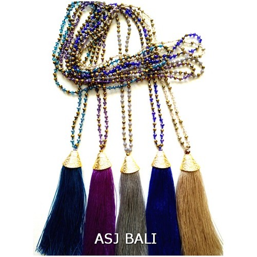 5color crystal combination beads long strand tassels gold caps