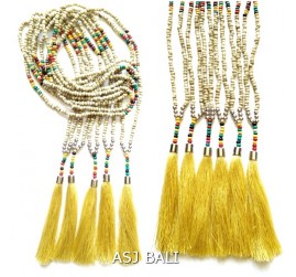 beige color beads tassels necklaces single strand jewelry