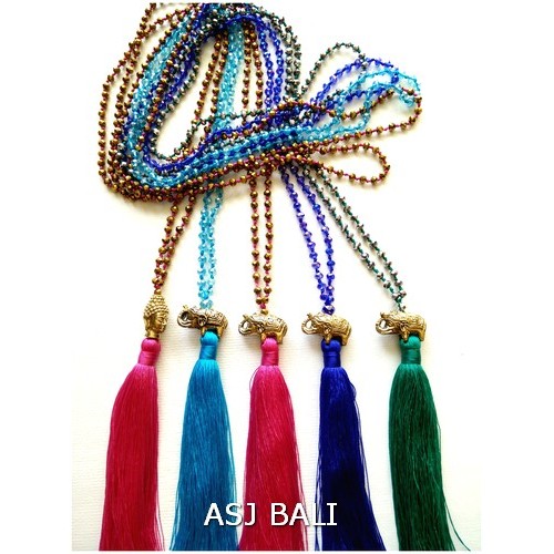 elephant bronze gold tassels necklaces pendant beads crystal