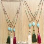 bead necklaces long strand tassels pendant turquoise stone 2color