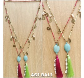 beading necklaces long seed tassels pendant turquoise stone 2color