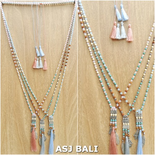 charm tassels pendant mix beaded tassels necklaces indian style 3color