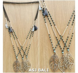 chrome leaves pendant necklaces with tassels stone bead 