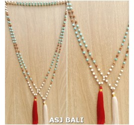 mixed bead strand turquoise rudraksha stone necklaces tassels 